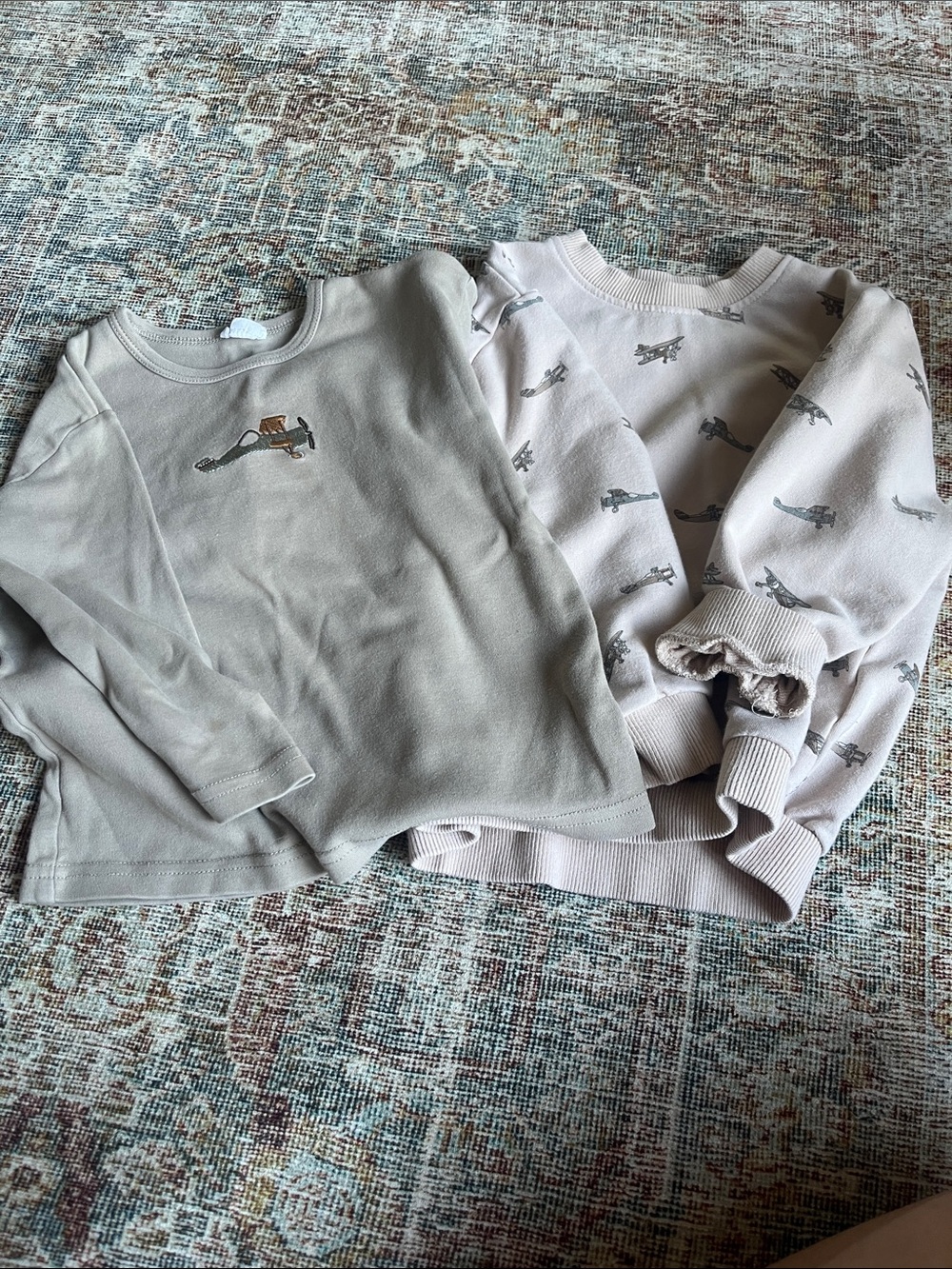 Jamie Kay Beige & Light Taupe Kids Tops with Airplane Motif